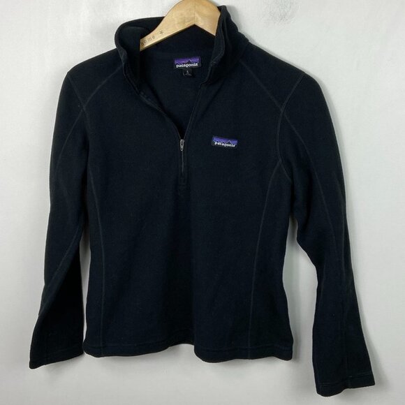 Patagonia Micro Fleece Quarter Zip Pullover Sweater Black Size Small Hiking Pull - Picture 12 of 14